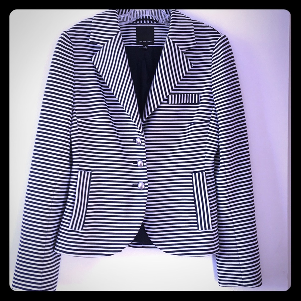 Express navy and white striped lined knit jacket